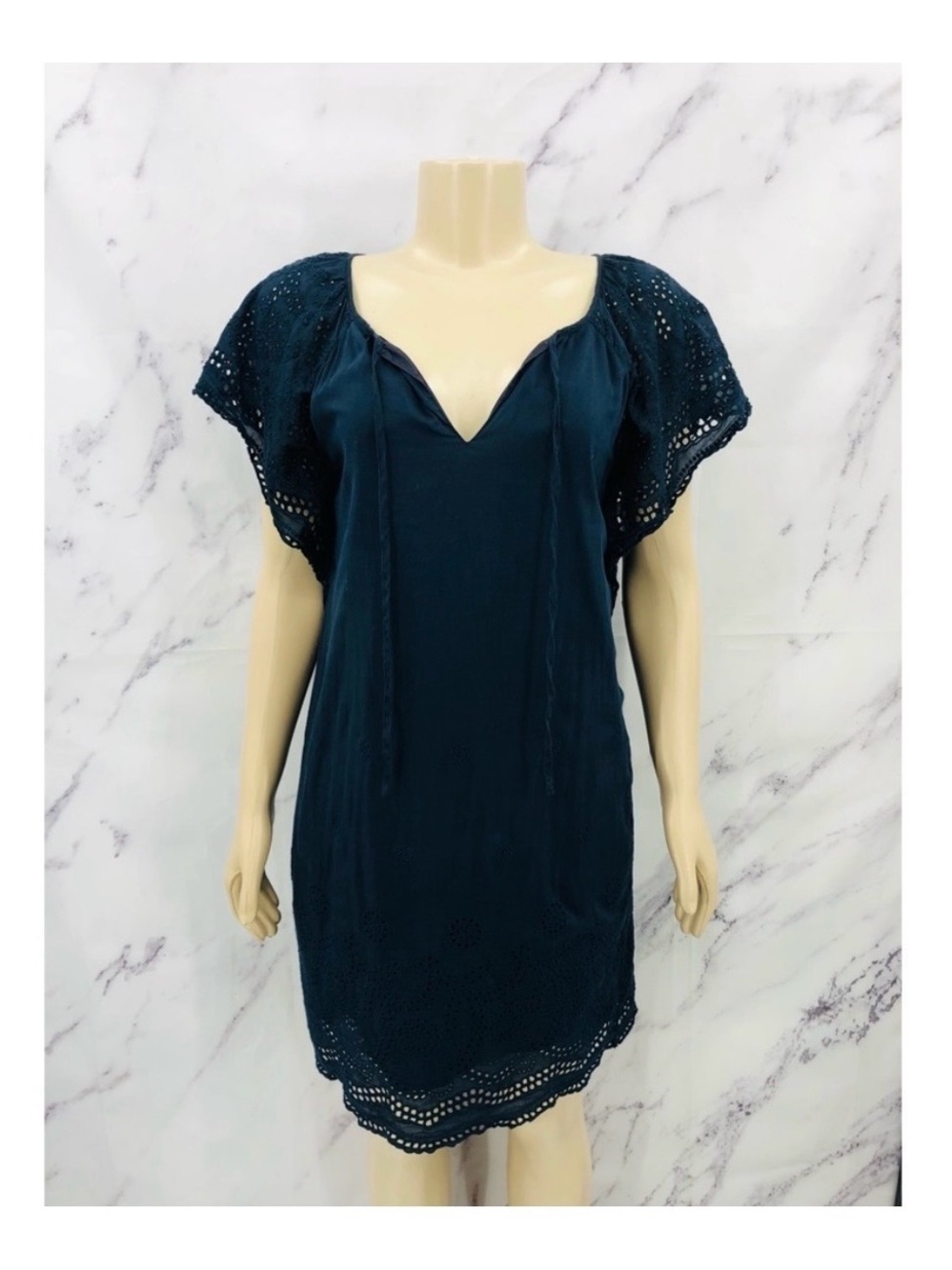 E028 Madewell Lace Detailed Mini Dress Navy Blue